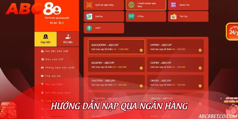 3 bước chi tiết để nạp tiền vào nhà cái qua ngân hàng