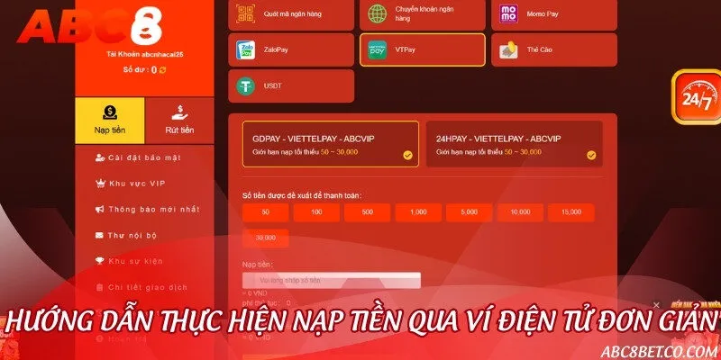 Các bước siêu nhanh nạp tiền qua ví điện tử